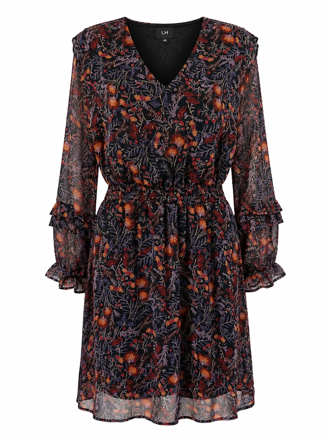 Robe fleurie LH T40 – Manches longues volantées – Taille élastique – Doublée